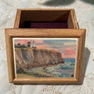 vintage Wood Trinket Box With Seascape Painting
